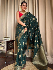 Pure Banarasi Silk Saree Weaved With Zari Comes With Heavy Banarasi Brocade Blouse