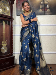 Pure Banarasi Silk Saree Weaved With Zari Comes With Heavy Banarasi Brocade Blouse