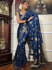 Pure Banarasi Silk Saree Weaved With Zari Comes With Heavy Banarasi Brocade Blouse