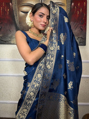 Pure Banarasi Silk Saree Weaved With Zari Comes With Heavy Banarasi Brocade Blouse