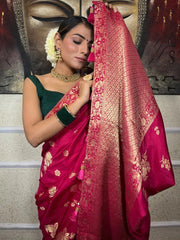 Pure Banarasi Silk Saree Weaved With Zari Comes With Heavy Banarasi Brocade Blouse