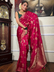 Pure Banarasi Silk Saree Weaved With Zari Comes With Heavy Banarasi Brocade Blouse