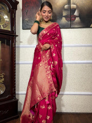 Pure Banarasi Silk Saree Weaved With Zari Comes With Heavy Banarasi Brocade Blouse