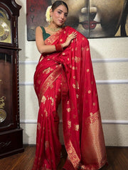 Pure Banarasi Silk Saree Weaved With Zari Comes With Heavy Banarasi Brocade Blouse