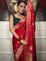 Pure Banarasi Silk Saree Weaved With Zari Comes With Heavy Banarasi Brocade Blouse