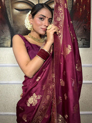 Pure Banarasi Silk Saree Weaved With Zari Comes With Heavy Banarasi Brocade Blouse