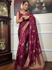 Pure Banarasi Silk Saree Weaved With Zari Comes With Heavy Banarasi Brocade Blouse