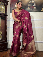 Pure Banarasi Silk Saree Weaved With Zari Comes With Heavy Banarasi Brocade Blouse