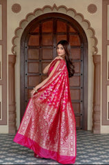 Pure Banarasi Silk Saree Weaved With Zari Comes With Heavy Banarasi Brocade Blouse