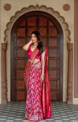 Pure Banarasi Silk Saree Weaved With Zari Comes With Heavy Banarasi Brocade Blouse