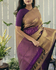 Pure Banarasi Silk Saree Weaved With Zari Comes With Heavy Banarasi Brocade Blouse