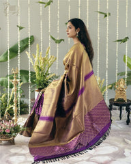 Pure Banarasi Silk Saree Weaved With Zari Comes With Heavy Banarasi Brocade Blouse