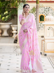 Pure Banarasi Silk Saree Weaved With Zari Comes With Heavy Banarasi Brocade Blouse