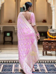 Pure Banarasi Silk Saree Weaved With Zari Comes With Heavy Banarasi Brocade Blouse