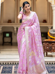 Pure Banarasi Silk Saree Weaved With Zari Comes With Heavy Banarasi Brocade Blouse