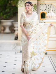 Pure Banarasi Silk Saree Weaved With Zari Comes With Heavy Banarasi Brocade Blouse