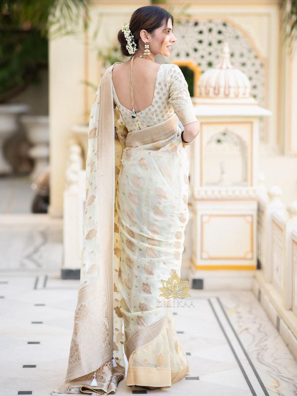 Pure Banarasi Silk Saree Weaved With Zari Comes With Heavy Banarasi Brocade Blouse