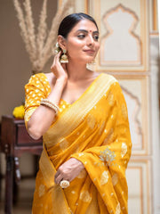 Pure Banarasi Silk Saree Weaved With Zari Comes With Heavy Banarasi Brocade Blouse