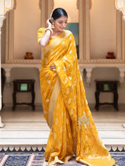 Pure Banarasi Silk Saree Weaved With Zari Comes With Heavy Banarasi Brocade Blouse