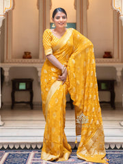 Pure Banarasi Silk Saree Weaved With Zari Comes With Heavy Banarasi Brocade Blouse