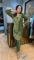 OUR NEW DESIGNER BLOOMING VELVET EMBROIDERY WORK SUIT WITH PANT