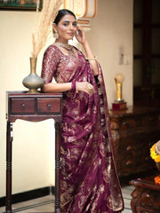 Pure Banarasi Silk Saree Weaved With Zari Comes With Heavy Banarasi Brocade Blouse