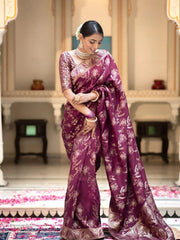 Pure Banarasi Silk Saree Weaved With Zari Comes With Heavy Banarasi Brocade Blouse