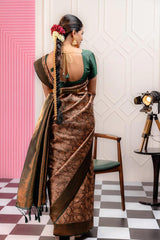 Pure Banarasi Silk Saree Weaved With Zari Comes With Heavy Banarasi Brocade Blouse