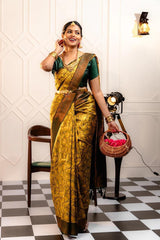 Pure Banarasi Silk Saree Weaved With Zari Comes With Heavy Banarasi Brocade Blouse