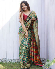 Pure Banarasi Silk Saree Weaved With Zari Comes With Heavy Banarasi Brocade Blouse