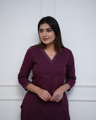 WOMEN PLAIN V-NECK KURTA SET