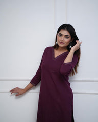 WOMEN PLAIN V-NECK KURTA SET