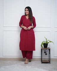 WOMEN PLAIN V-NECK KURTA SET