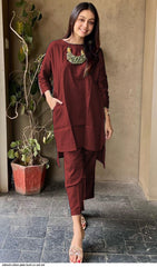 Women Plain Cotton Kurti Co-Ord Set