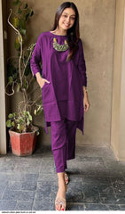 Women Plain Cotton Kurti Co-Ord Set