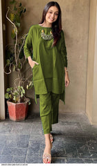 Women Plain Cotton Kurti Co-Ord Set