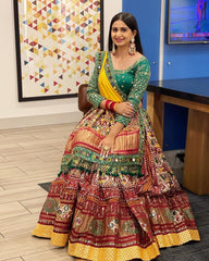 MULTI COLOR SOFT BUTTER SILK DIGITAL PRINTED LEHENGA CHOLI